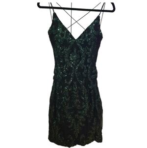 Windsor~Sequin Mini Dress~Black Dark Green~Open Back~Cocktail~Club~Size Small